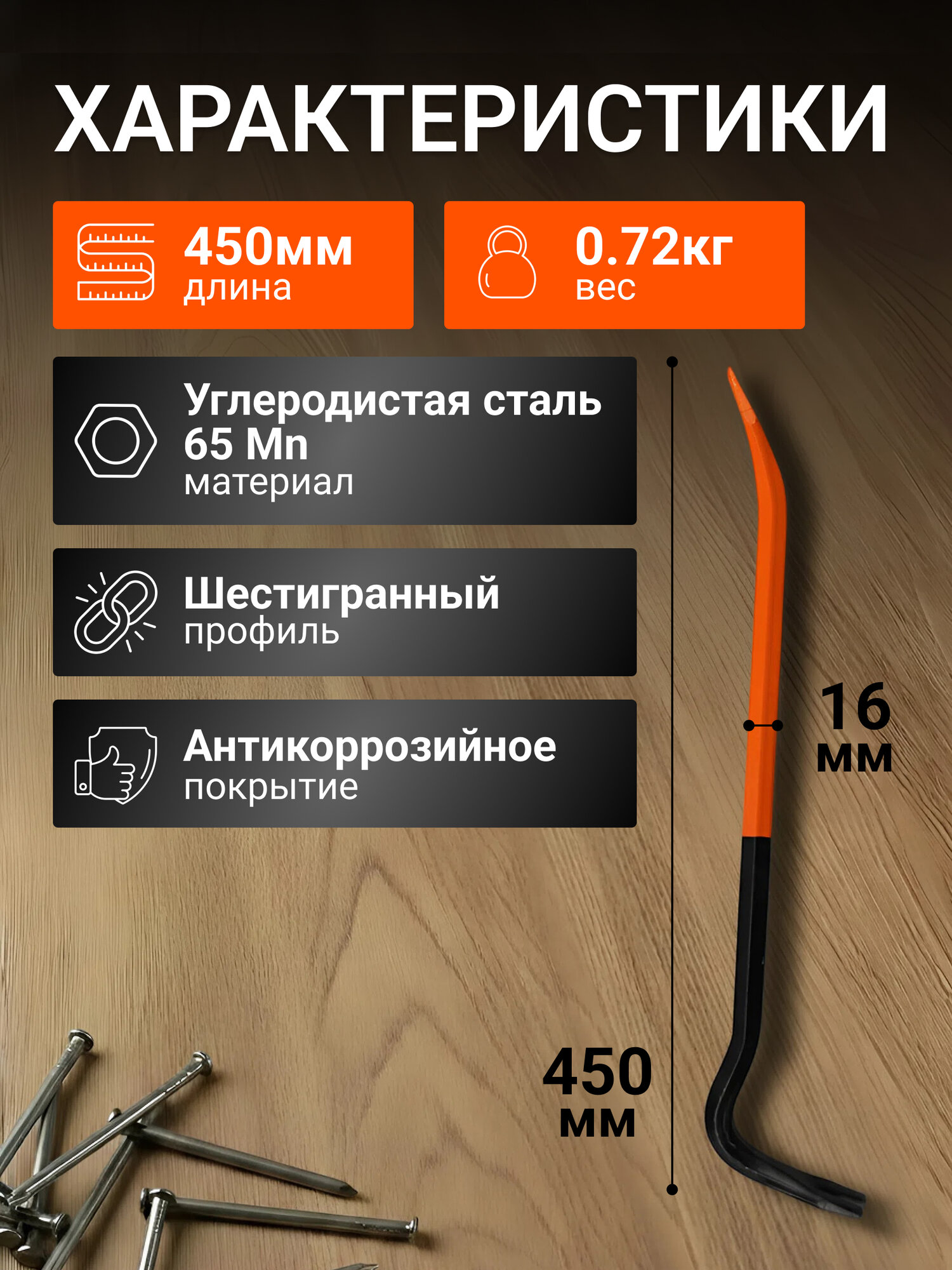 Лом гвоздодер шестигранный 16х450 мм STARTUL Master (ST4094-45) — фото 1