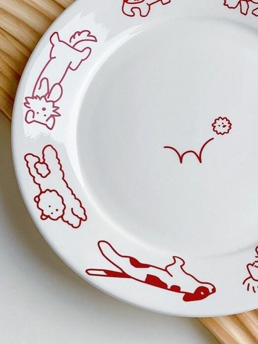 Тарелка "Собака", керамика, 21см, круглая, с принтом, для СВЧ, для посудомойки — фото 1