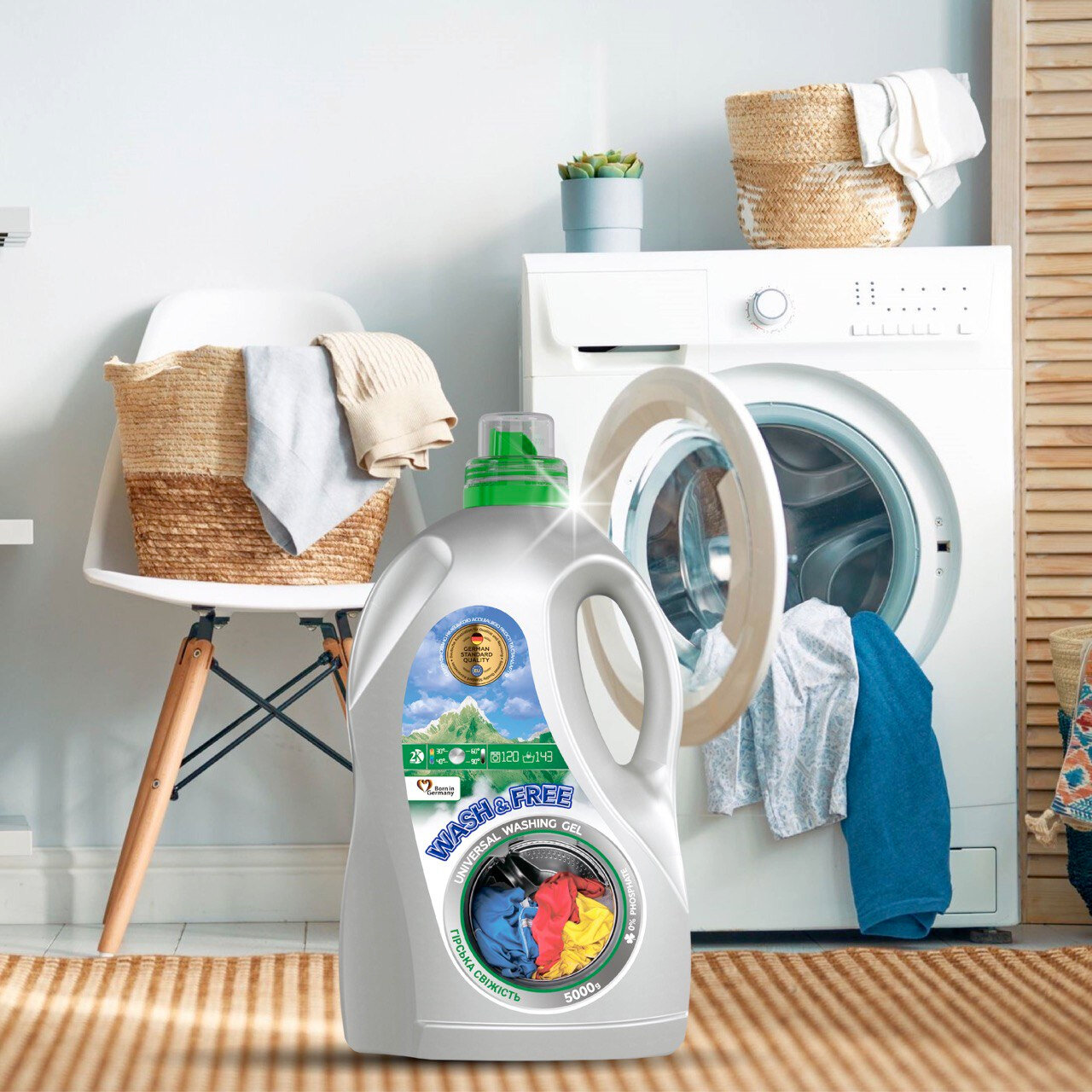 Гель для стирки Wash&Free, с ароматом горной свежести, универсальный, 5кг