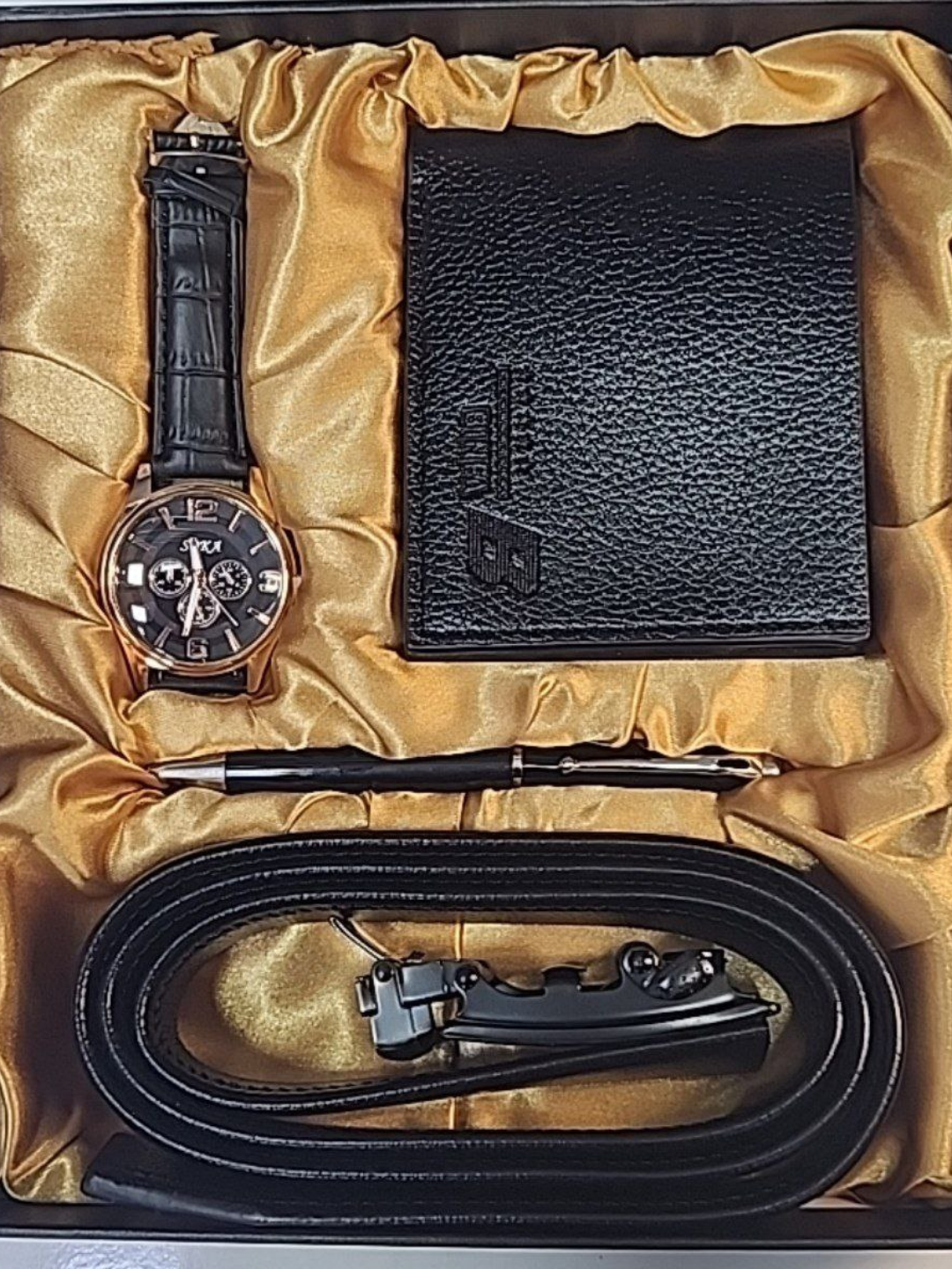 Подарочный набор для мужчин премиум класса – классические часы, кошелёк, ремень и ручка Подарочный набор для