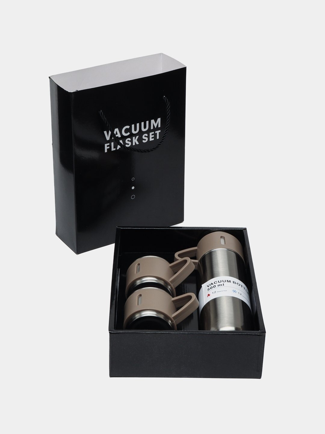 Термос 500 мл с кружками – подарочный набор, нержавеющая сталь, для чая и кофе, держит тепло и холод