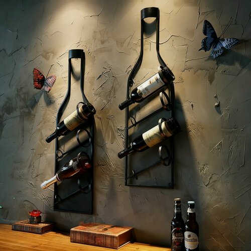 Изображение товара Металлическая стойка на стене - до 4 бутылок - уникальный дизайн бутылки
