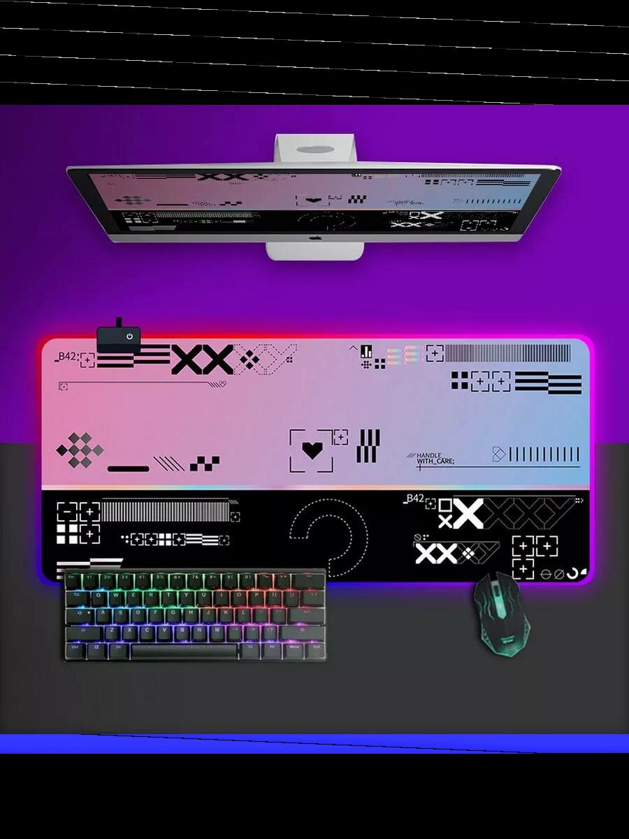 Игровой коврик, черный и розовый S размер, толщина 3 мм длинный