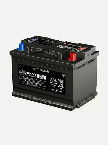 Изображение товара Аккумулятор иркут AGM 70R 12V 70Ач 760А 276x175x190 обр. пол.
