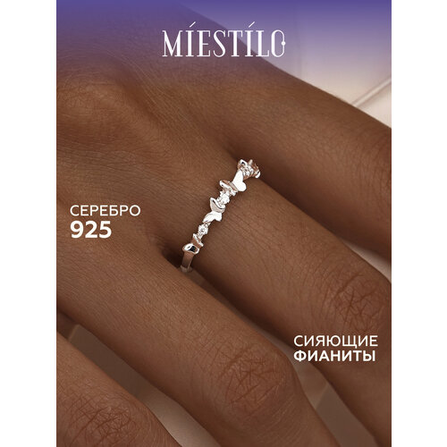 фото Кольцо тонкое miestilo, серебро, 925 проба, фианит, размер 16, ширина 3 мм, серебристый