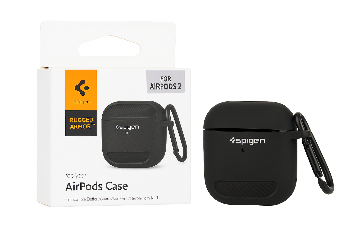Чехол Spigen Rugged Armor для AirPods 2, защитный кейс с карабином, черный