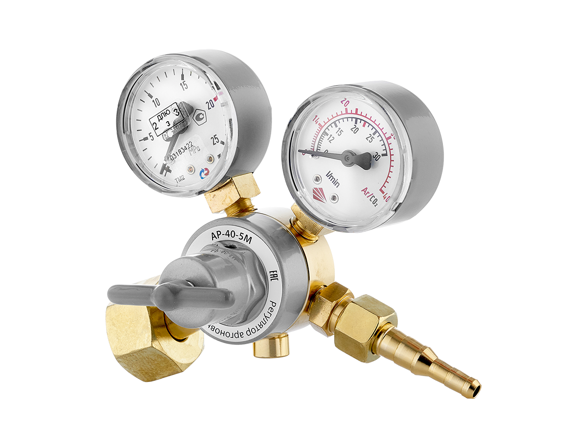 Регулятор расхода газа Сварог АР — 40 — 5М с поверенным манометром — малогабаритная модель в прочном алюминиевом корпусе (аргон)