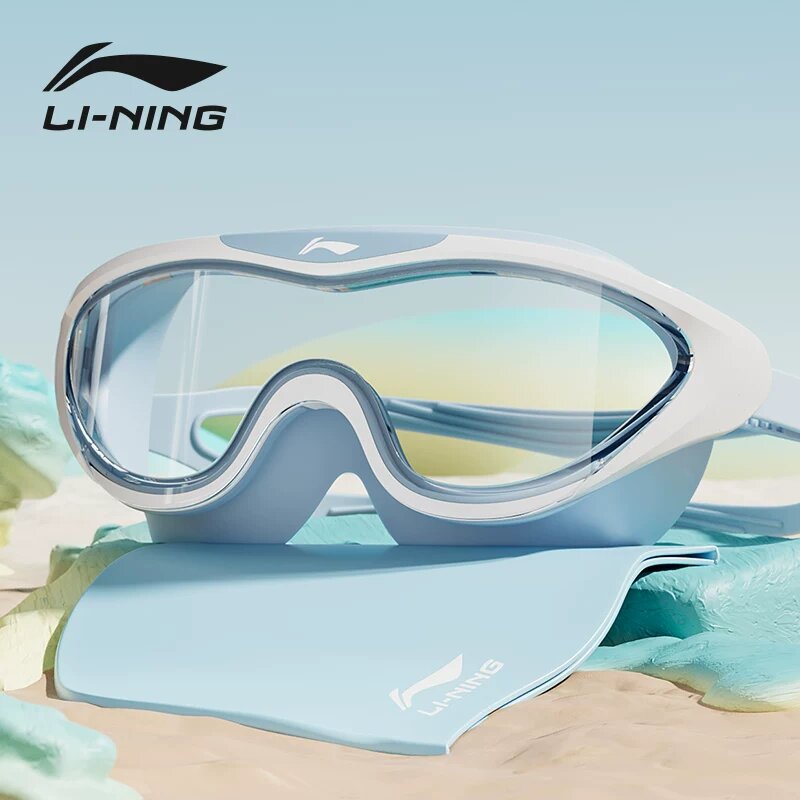 Li-Ning Детские Силиконовые Капюшоны Ледяной Синий с Антизапотеванием для Плавания, Возраст 3-15 лет