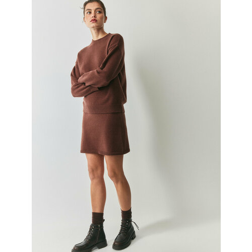 фото Юбка sela вязаная мини женская, размер 46, коричневый
