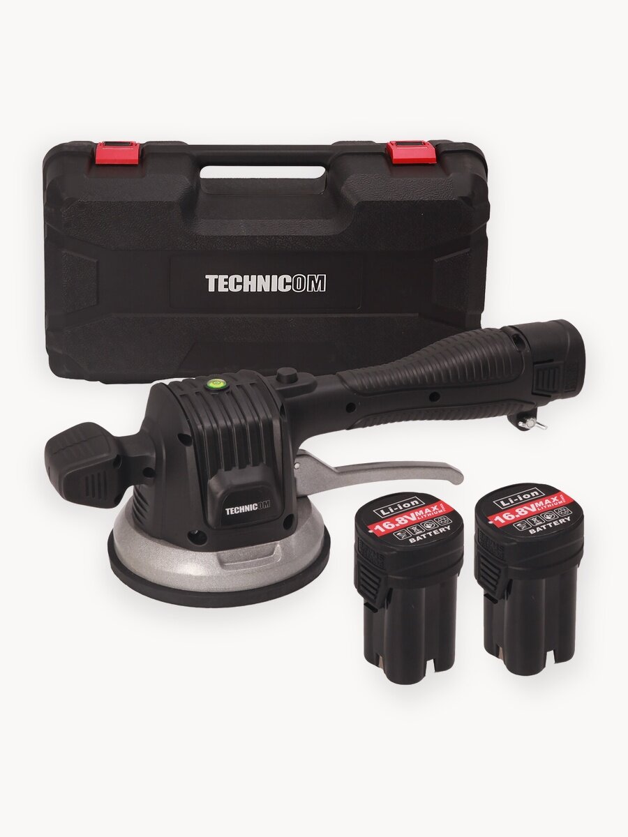 Виброприсоска TECHNICOM TC-P0116 аккумуляторная, 16,8В, 6000 мАч, чаша 145мм, 100-12000 об/мин, нагрузка 100 кг