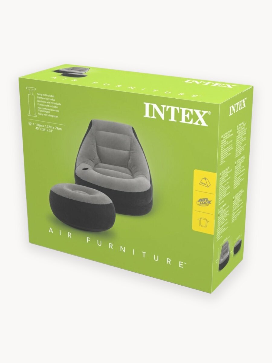 Кресло надувное INTEX 68564 с подстаканником, 99x130x76см, с пуфиком, флок