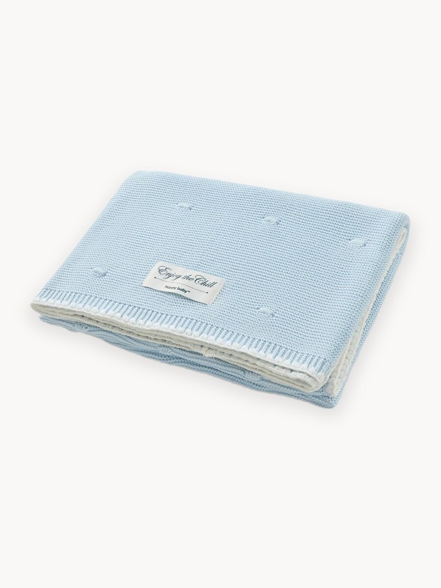 87570, Плед для новорожденных вязаный Happy Baby, одеяло для новорожденного, покрывало детское, голубой, 100х100 см