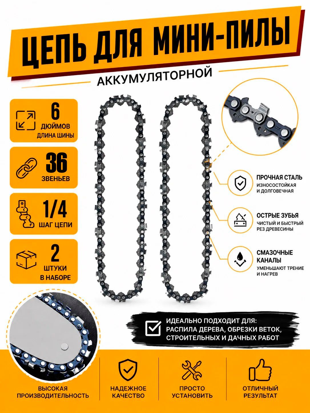 Цепь для мини пилы 6 дюймов (2 шт) 36 звеньев