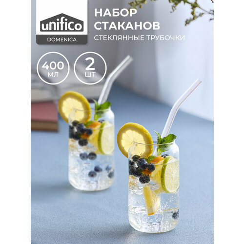 фото Набор стаканов из 2 шт, по 350 мл, с трубочкой и ершиком, unifico domenica