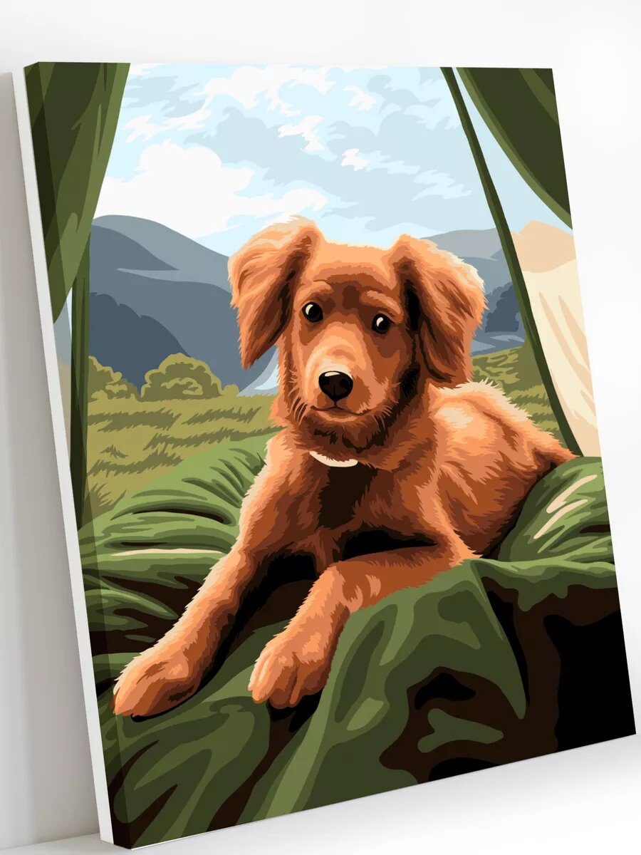 Картина по номерам на холсте с подрамником 40х50 см Собака в палатке