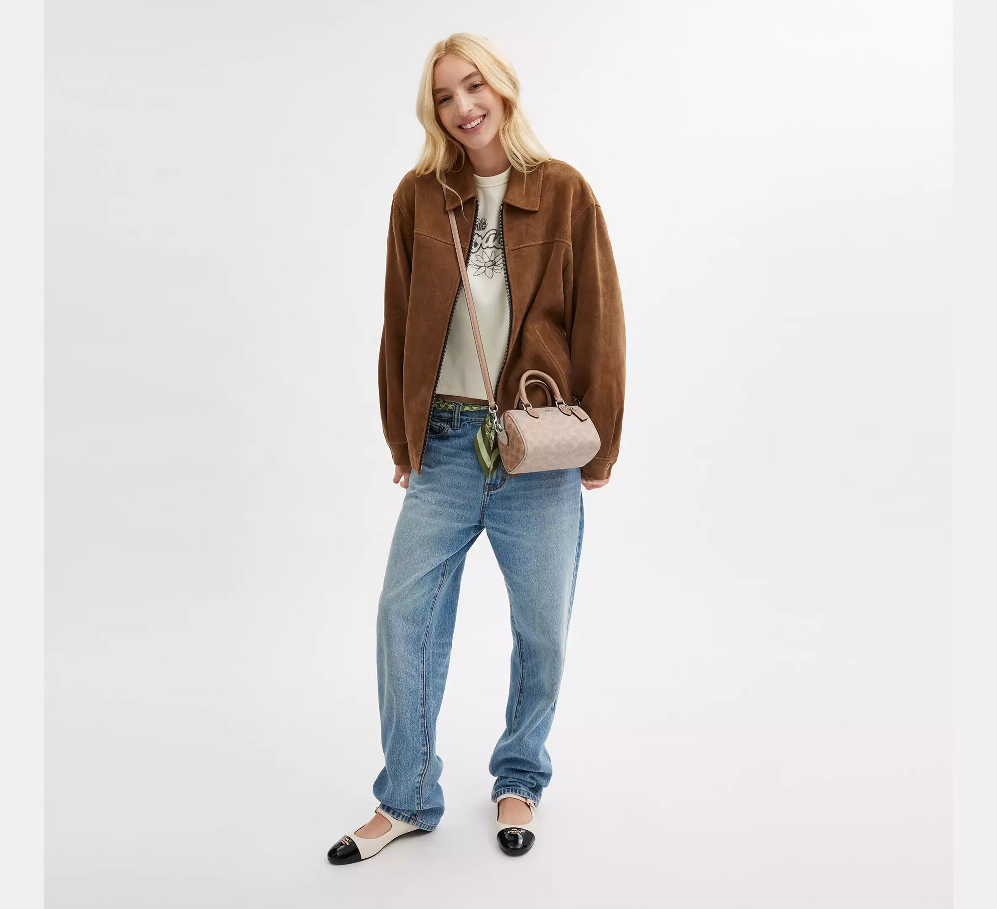 Сумка кросс-боди Coach Mini Rowan Crossbody Bag In Blocked Signature Canvas, фактура тиснение, гладкая, зернистая, бежевый — фото 1