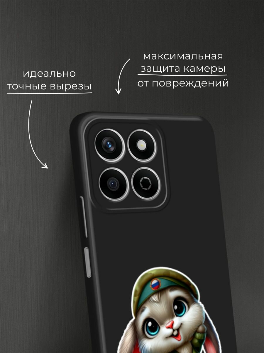 Черный матовый чехол на Honor X7c / Хонор X7c с принтом Кролик в военной форме — фото 1