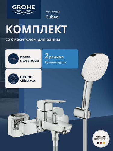 Изображение товара Душевая система GROHE Cubeo со смесителем для ванны, хром (1018140000)
