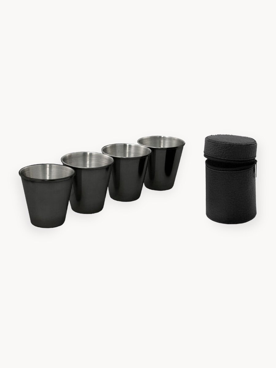 Походный набор из 4-х стаканчиков, объем 80 мл, чехол из искусственной кожи (FS55-1KN4B, Guo Tai Factory)