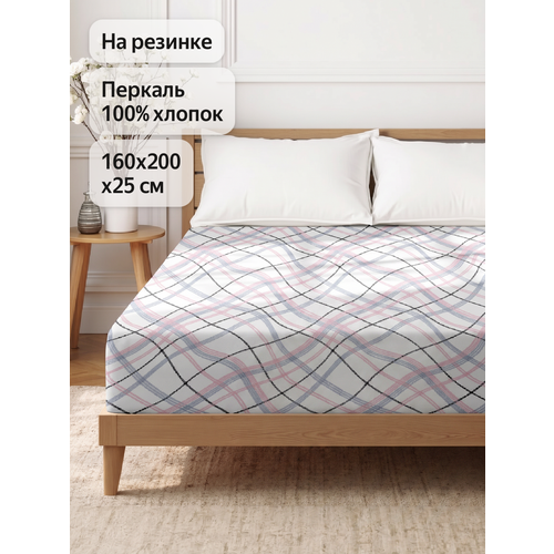 фото Простыня василиса на резинке, 160х200х25 см, перкаль, хлопок 100%, вега