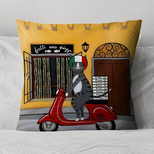 Изображение товара Подушка декоративная Кот Василий путешествует по Италии 40х40 велюр