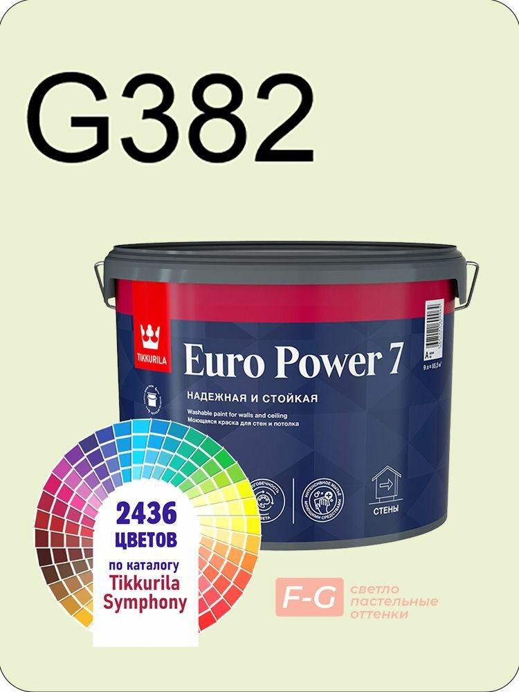 Краска для стен и потолков Tikkurila Euro Power 7 9л. светло-пастельные оттенки G382
