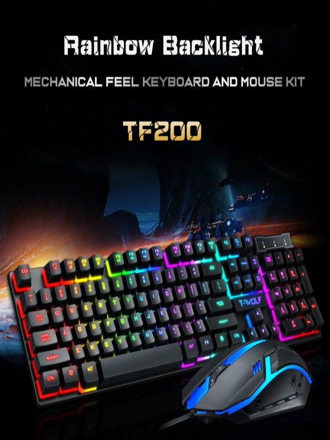 Игровой комплект клавиатура+мышь LEEDOAR "TF200", проводной, USB, черный