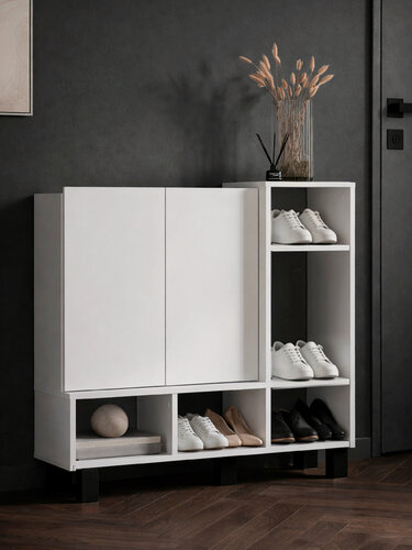 Изображение товара Обувница в прихожую закрытая деревянная белая Урана , 88х28х85 см