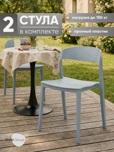 Изображение товара Стулья для кухни 2 шт Moris, пластиковый каркас, со спинкой, голубые