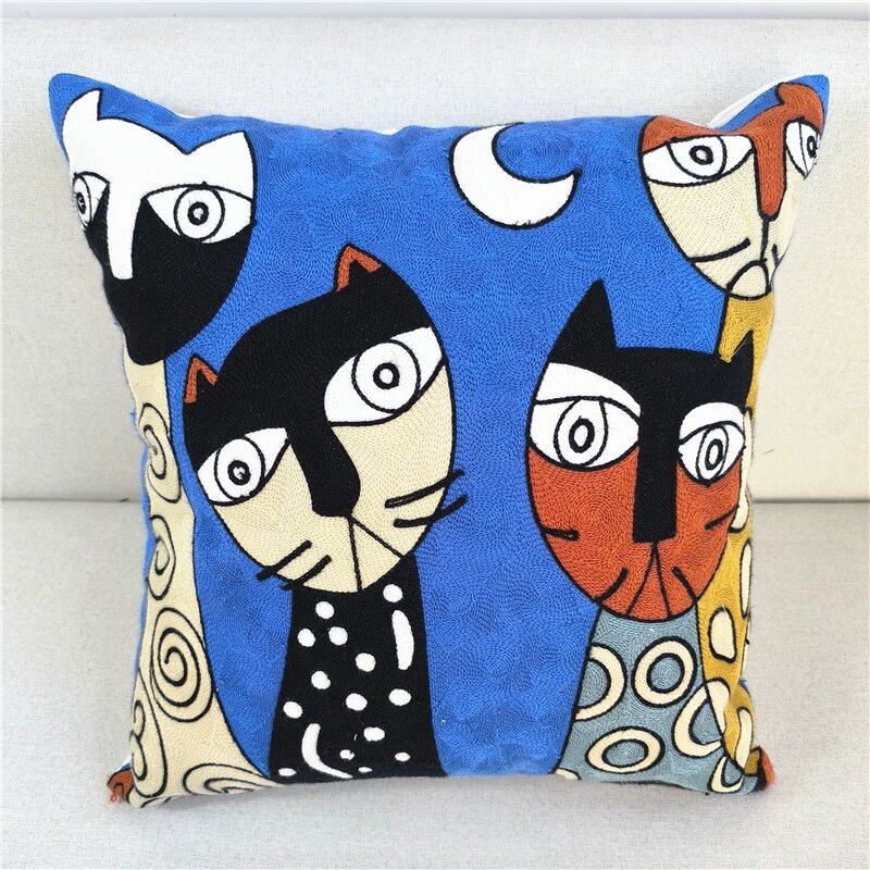 Наволочка для подушки с милой кошкой, 45x45 см, синяя