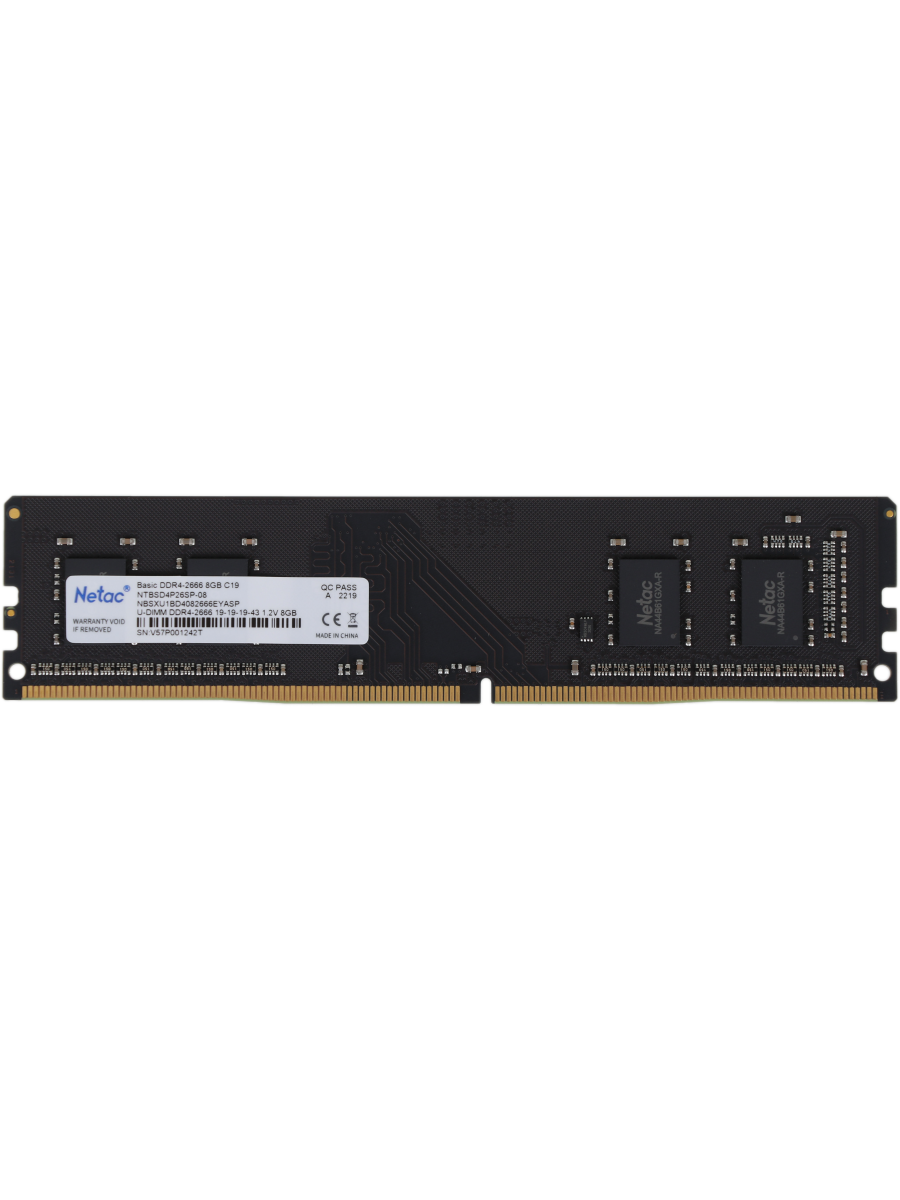 Память DDR4 8GB 2666MHz Netac NTBSD4P26SP-08 Basic RTL PC4-21300 CL19 DIMM 288-pin 1.2В single rank RTL