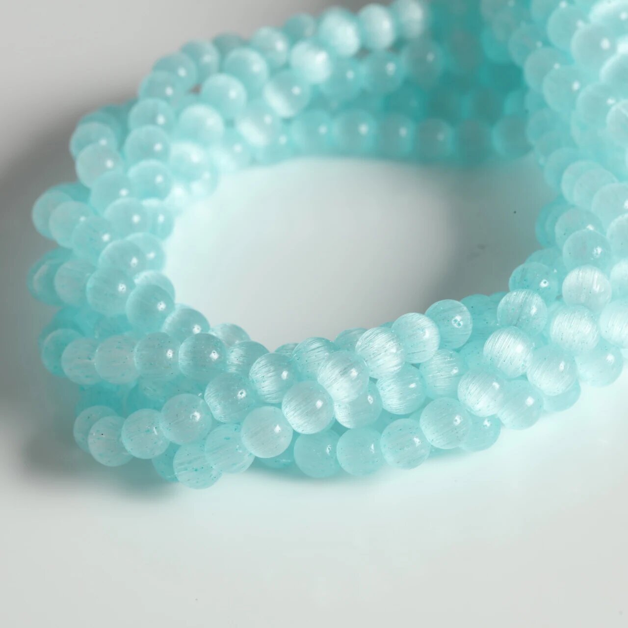 Стеклянные бусины «Кошачий глаз» 4/6/8 мм 8mm 80pcs, Зеленый, Mint Green