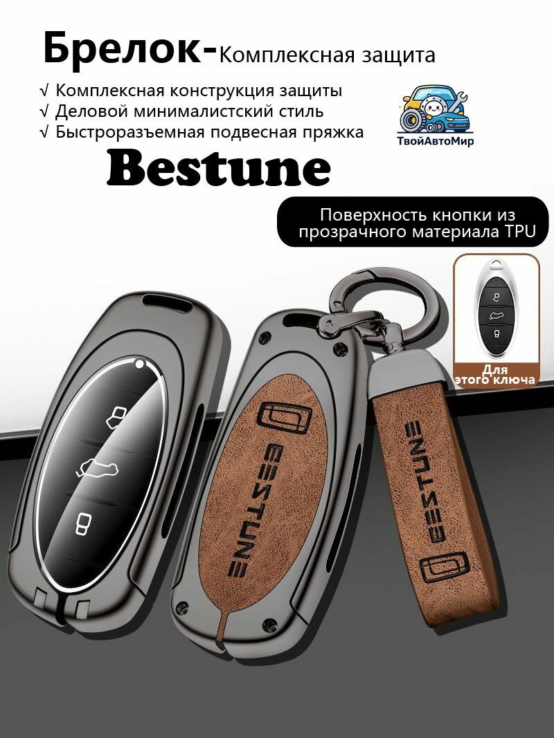 Чехол для ключа ФАВ Бестун FAW Bestune X80 B70 B50 B90 X40 2012-2020, кожаный чехол из сплава с TPU для смарт ключа ФАВ Бестун FAW Bestune