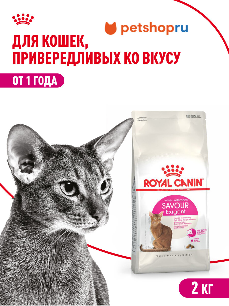Корм Royal Canin сухой сбалансированный для привередливых взрослых кошек от 1 года, Savour Exigent, 2 кг.