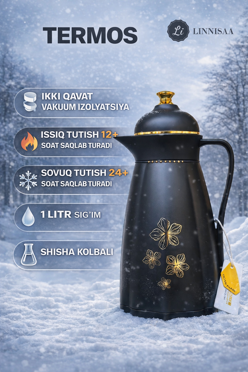 Термос DAY-DAYS, для сохранения воды и водных напитков, горячими и холодными, 1 л