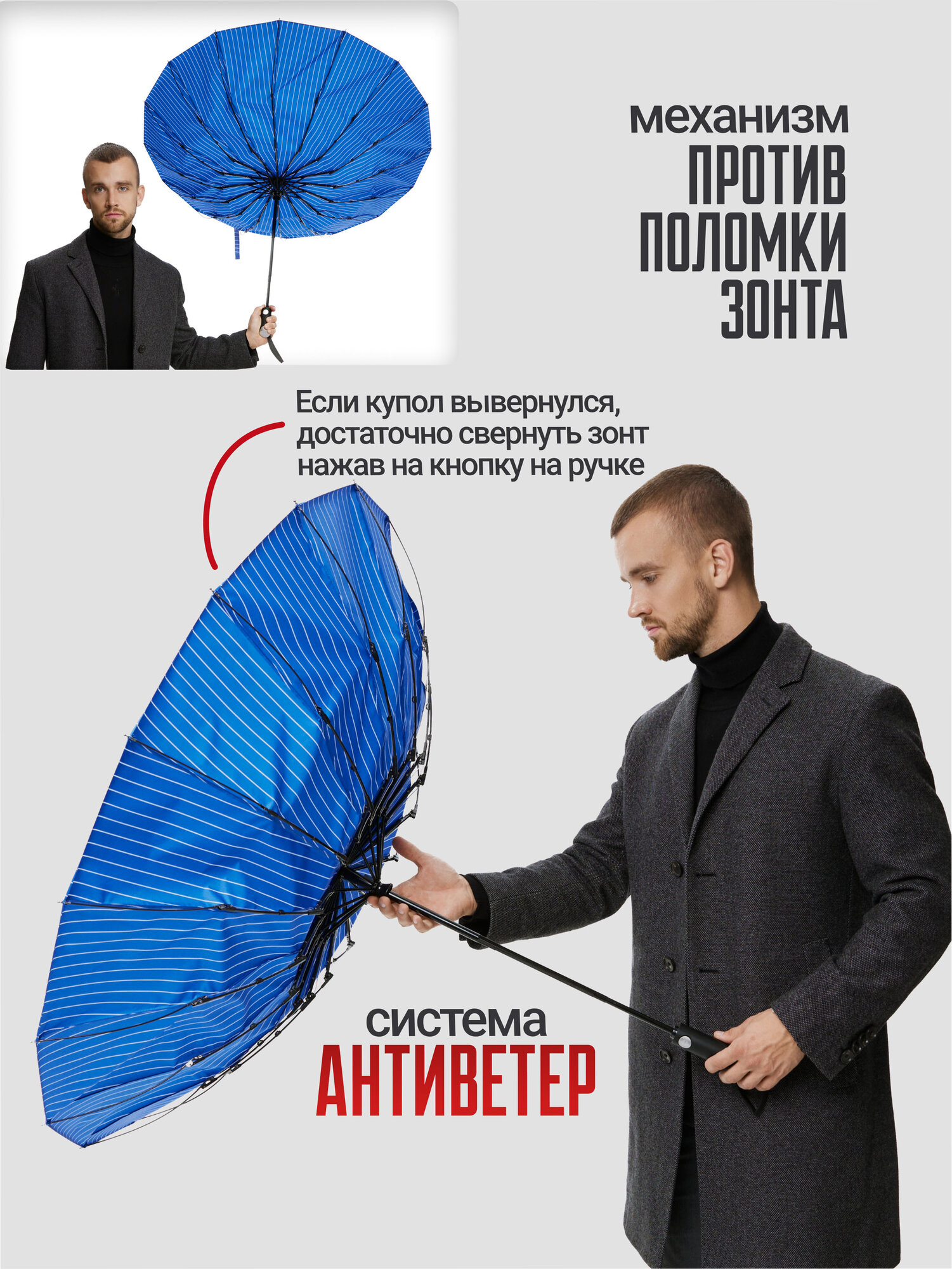 Смарт-зонт RAINDROPS, blue — фото 1