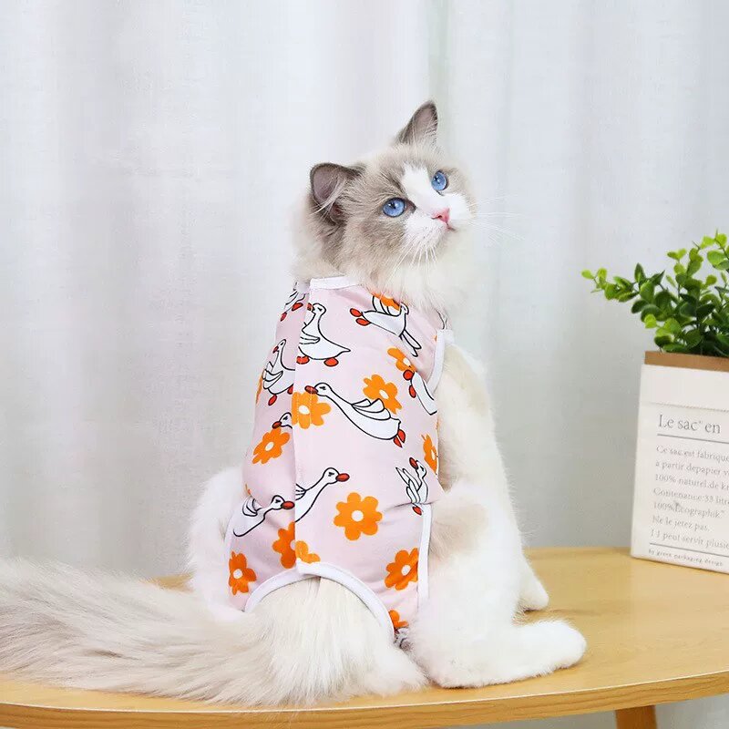 Костюм для спайки кота с узором лебедя - Легкая защита для маленького размера (2-4 фунта)