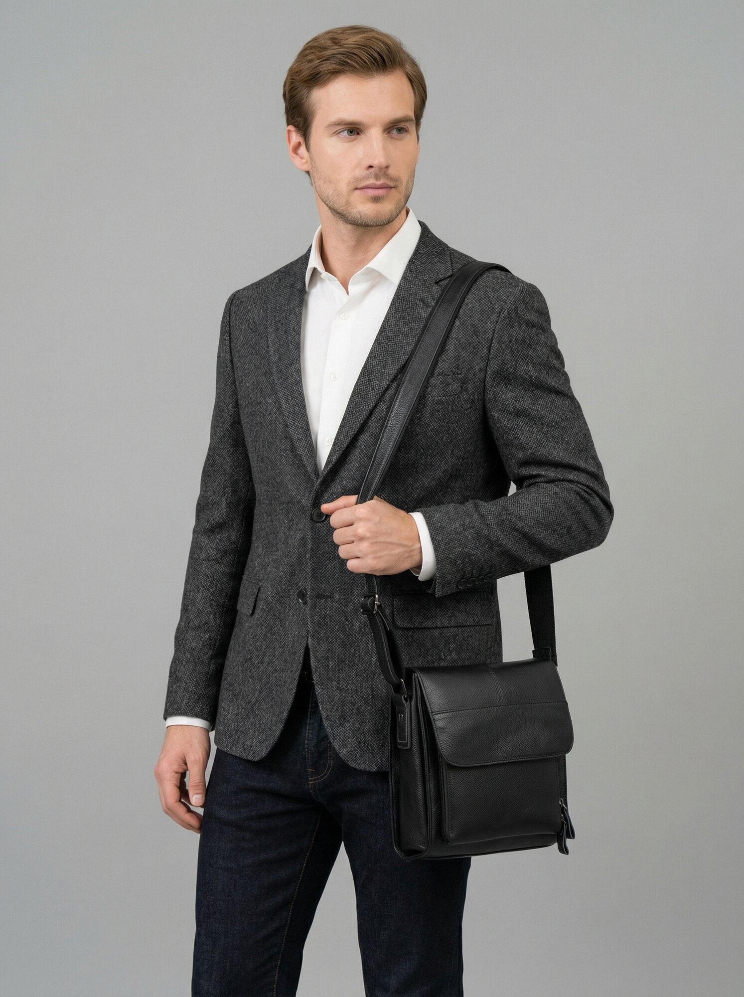 Сумка барсетка FAUSTINI, фактура гладкая, черная — фото 1