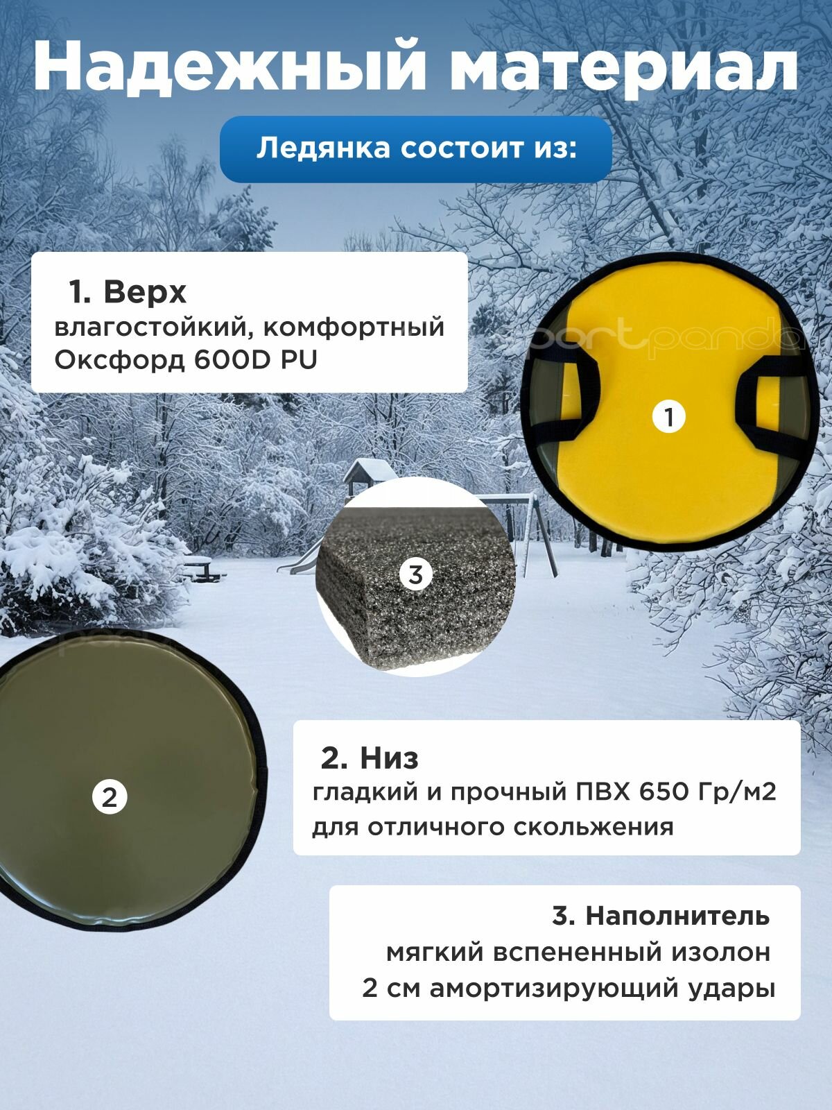 Ледянка-санки SportPanda, 40х40, с ручками, морозостойкий, круглые — фото 1