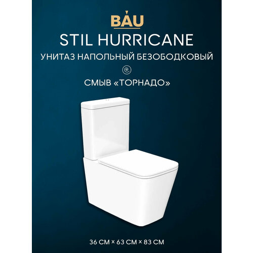 фото Унитаз напольный безободковый торнадо обратного потока bau stil hurricane-2, усиленное бысросъемное сиденье микролифт bauedge