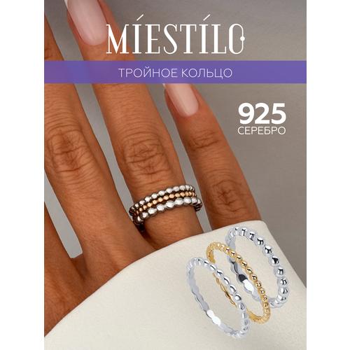 фото Кольцо тонкое miestilo, серебро, 925 проба, родирование, золочение, размер 17, ширина 3 мм, желтый, серебристый, золотистый