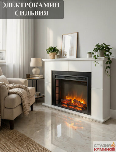 Изображение товара Электрокамин Сильвия с очагом Sparta 25, белый+черный (комплект)