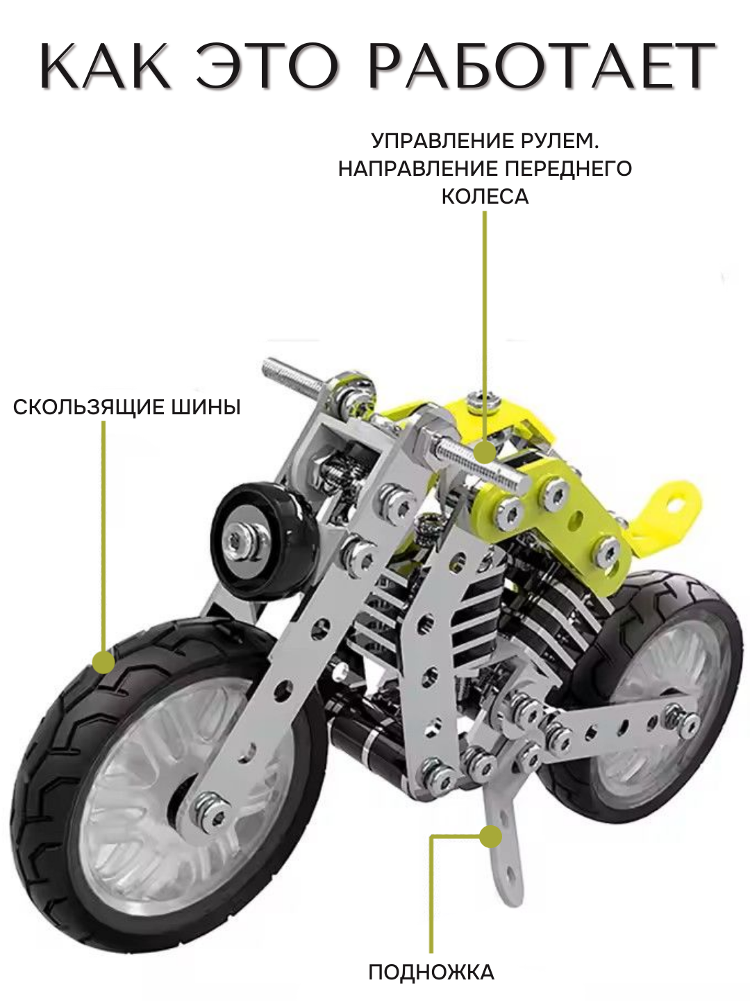 Металлический Конструктор Мотоцикл, 158 деталей — фото 1