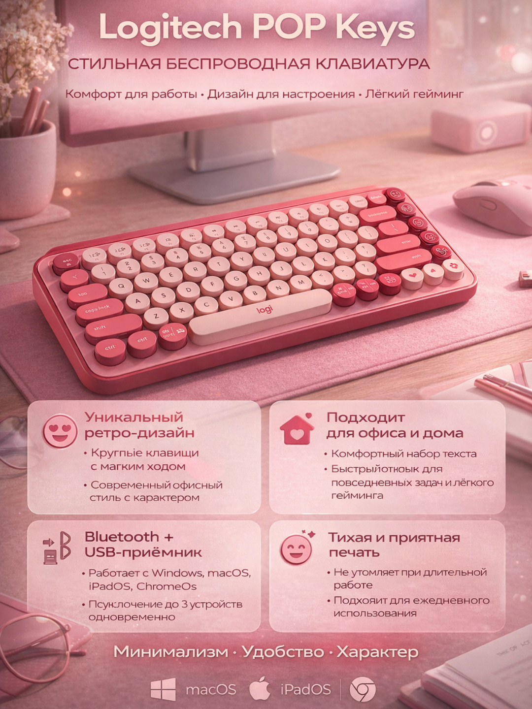 Механическая клавиатура Logitech POP Keys, Bluetooth - HONEST COMPUTERS