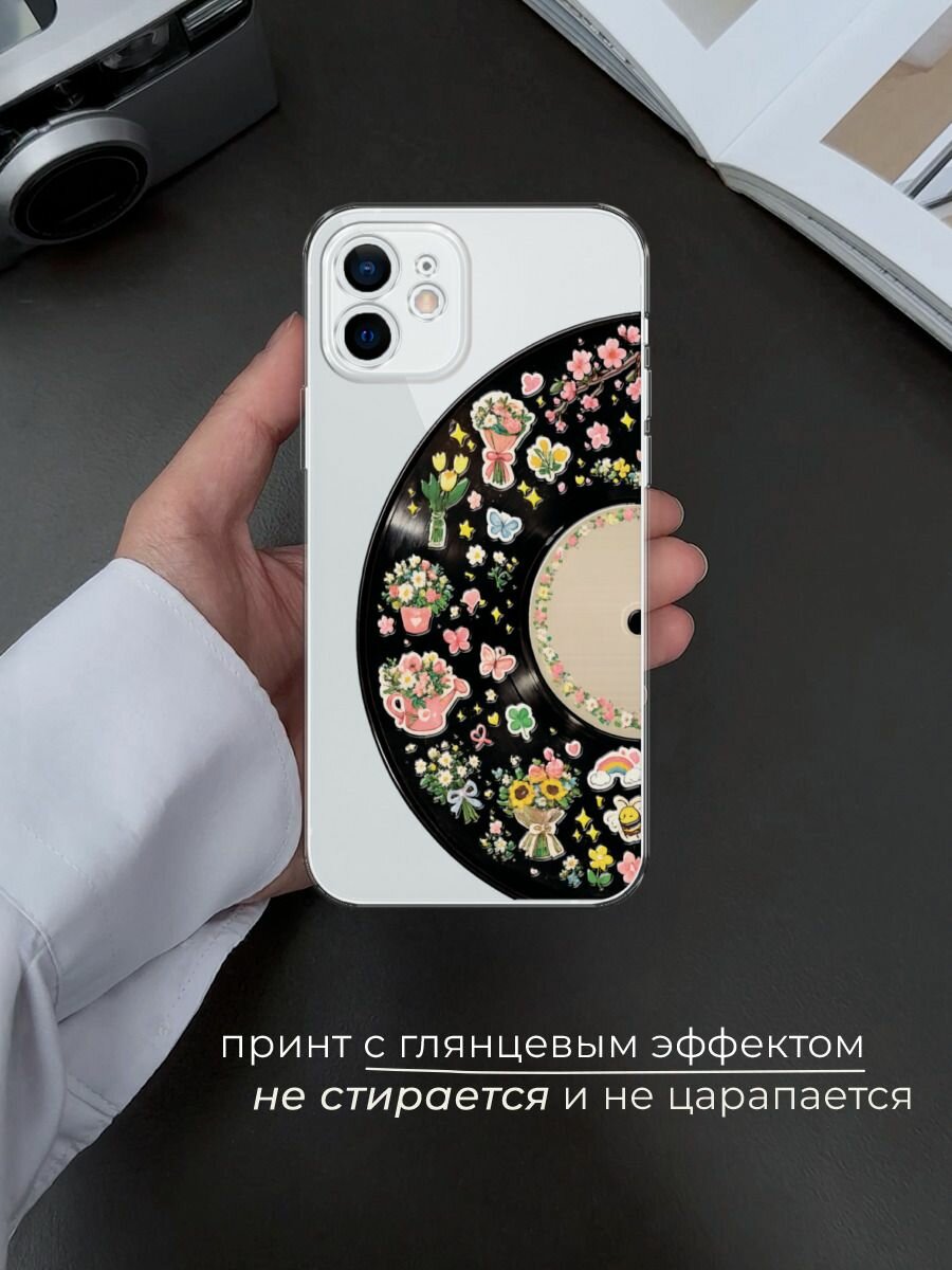 Силиконовый чехол на Apple iPhone 12 mini / Айфон 12 Мини с принтом Виниловая пластинка с наклейками — фото 1