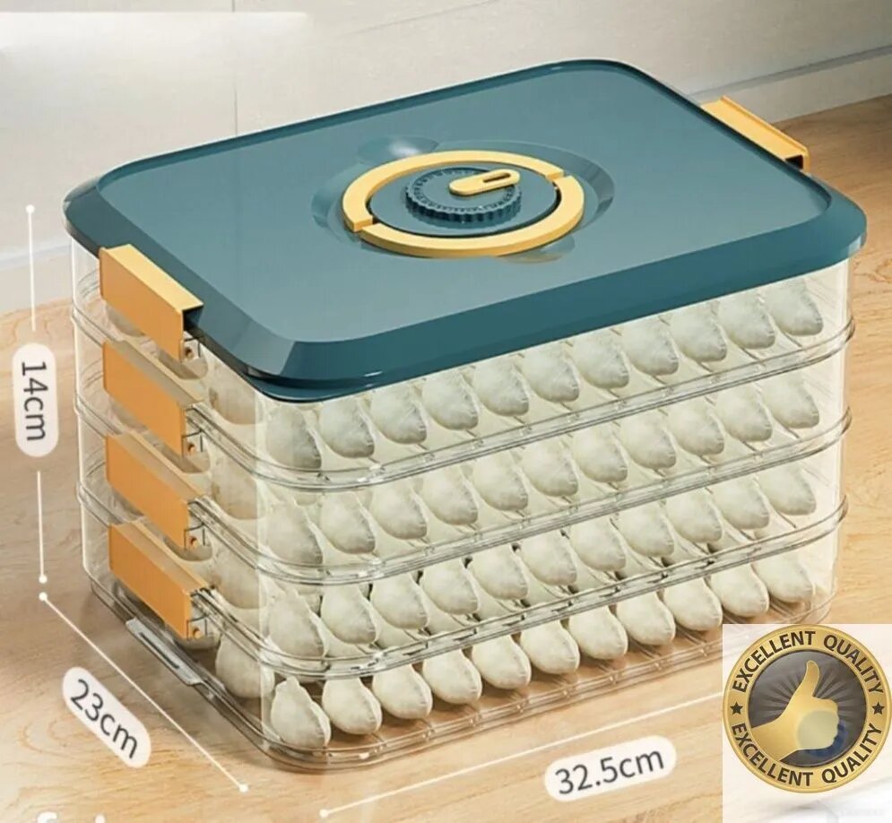 Многослойный контейнер для пельменей с крышкой 32.5x23x14 см, темно-зеленый, для заморозки