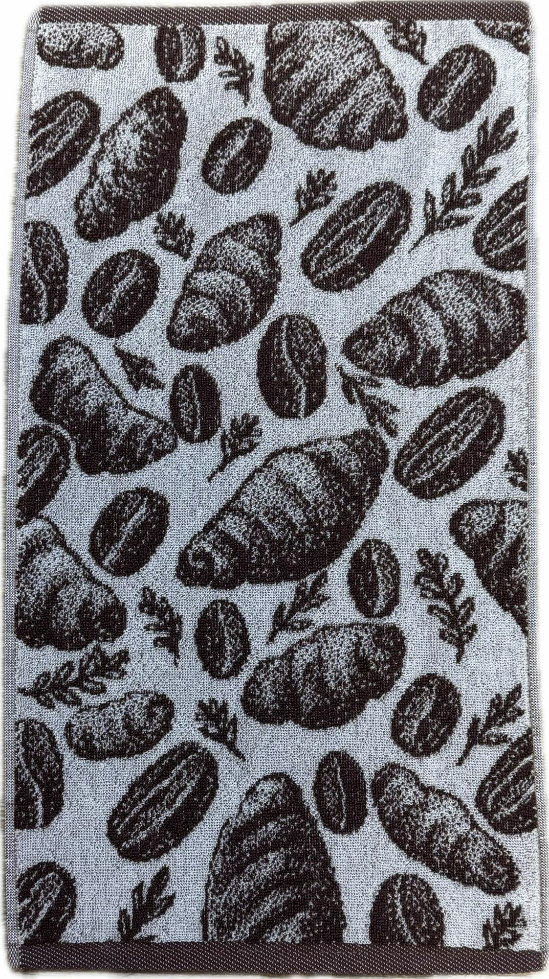 Полотенце махровое кухонное, для рук и лица, ручное в подарок на День рождения, на Новый год "Кофе с круассанами" 30*60 см 420 г/м2