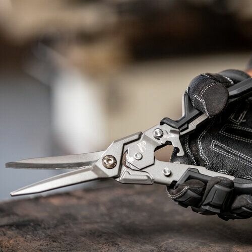 TOUGHBUILT Прямые удлиненные ножницы по металлу TB-H4-60-SL, Для длинного прямого реза, эргономичная рукоятка на два хвата, одноручный замок
