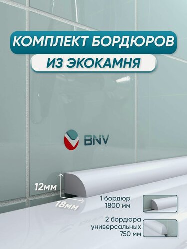 Изображение товара Комплект акриловых бордюров для ванной ПШ18 (3шт), белый цвет, глянцевая поверхность