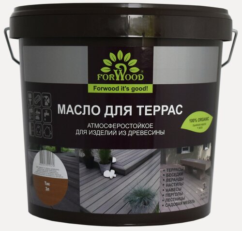 Изображение товара Масло для террас FORWOOD, атмосферостойкое для изделий из древесины, тик 3 л